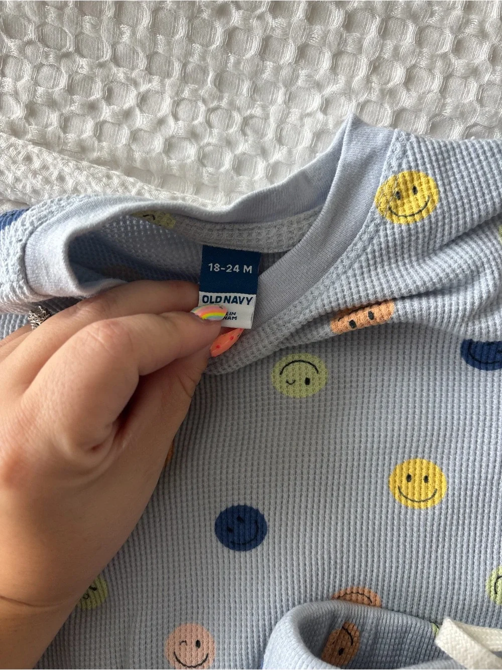 Kids Light Blue Smiley Face Short Set - Short Sleeve Top & Shorts